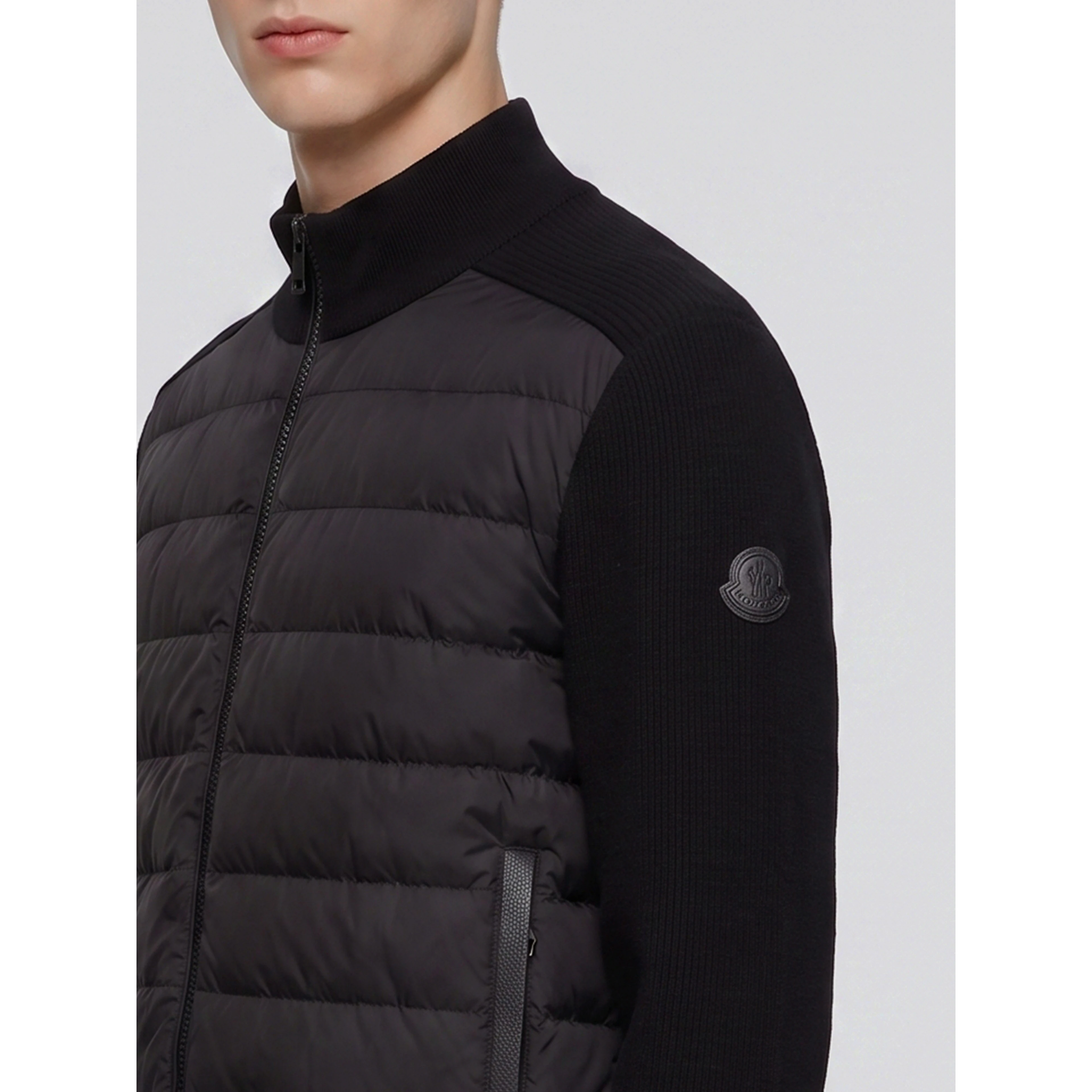 Black quilted zip-up cardigan