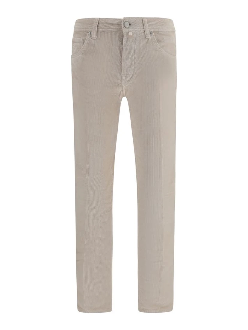 Beige Cotton Casual Pants