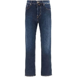 Blue Cotton Straight-Leg Jeans