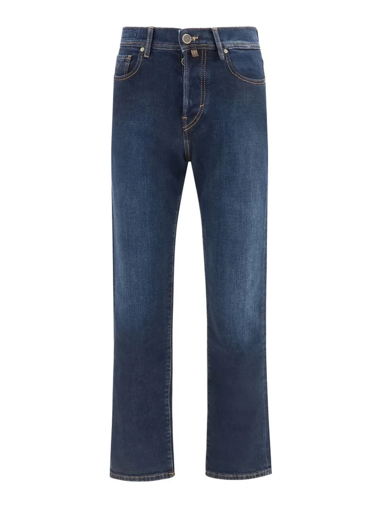 Blue Cotton Straight-Leg Jeans