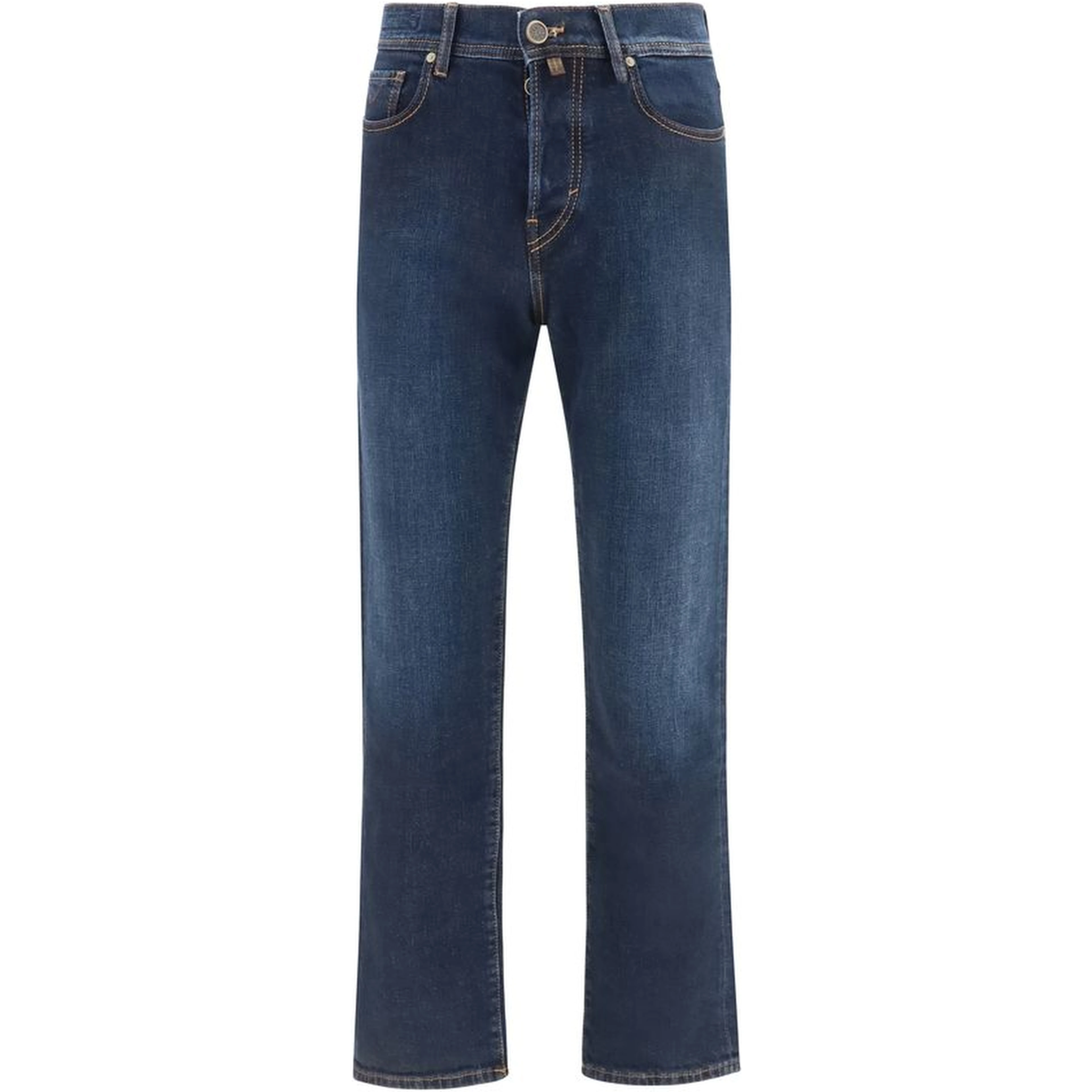 Blue Cotton Straight-Leg Jeans
