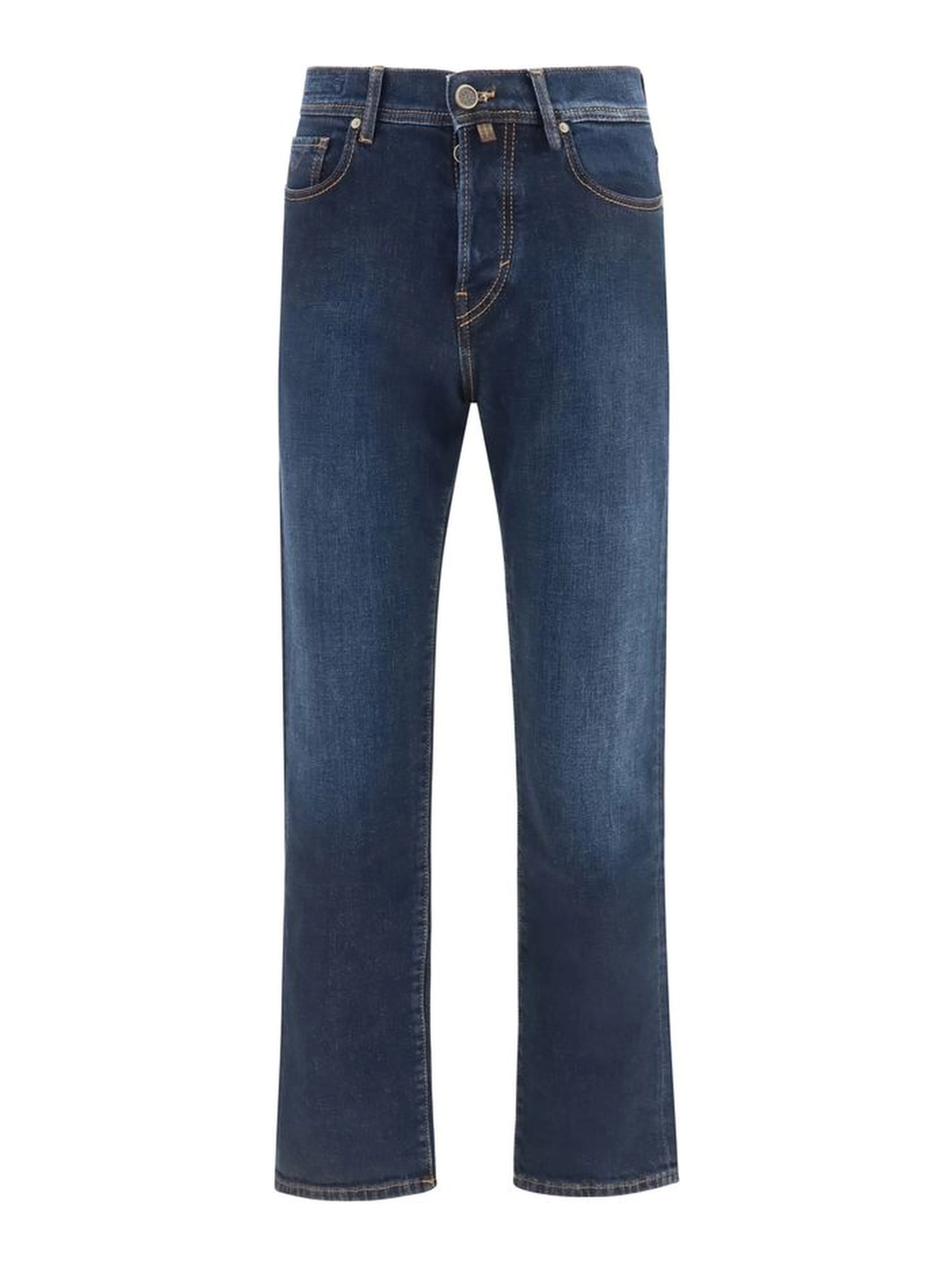 Blue Cotton Straight-Leg Jeans