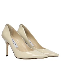 Beige Leather High Heel Pumps