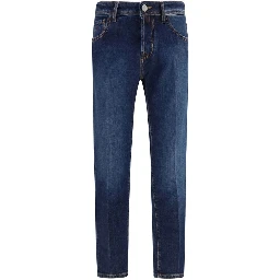 Blue Elastane Tapered Jeans