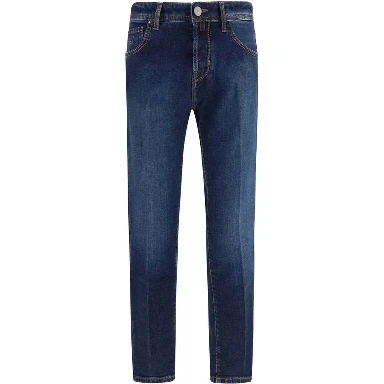 Blue Elastane Tapered Jeans