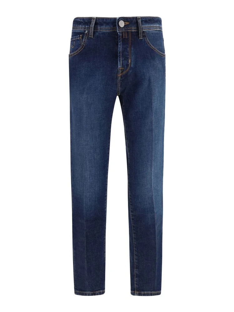 Blue Elastane Tapered Jeans