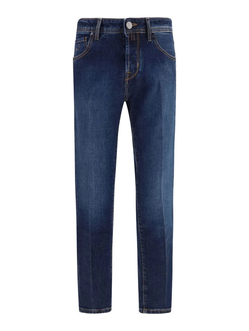 Blue Elastane Tapered Jeans