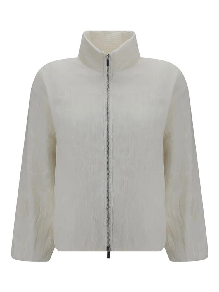 White Polyester Full-Length Jacket