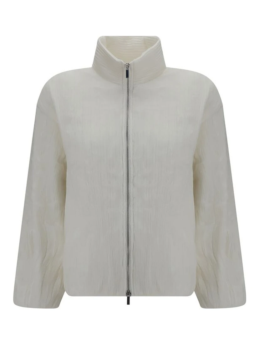 White Polyester Full-Length Jacket