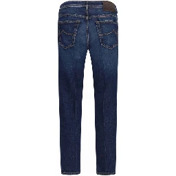 Blue Elastane Tapered Jeans