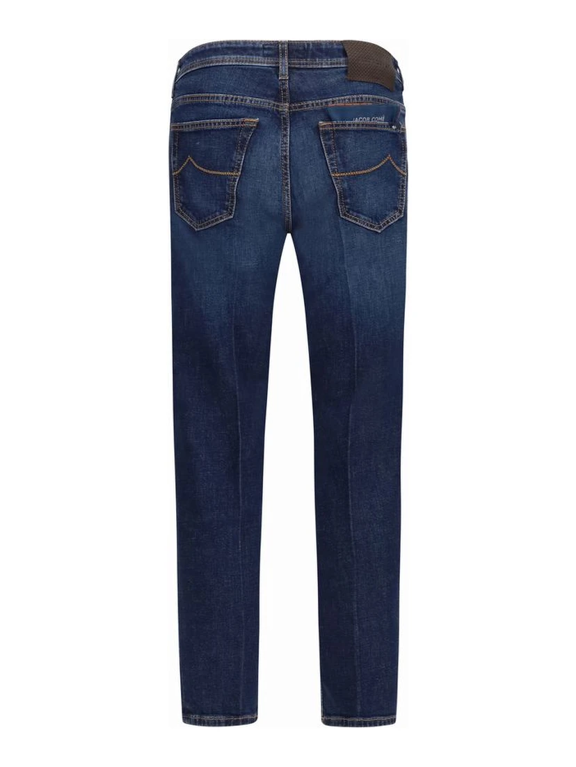 Blue Elastane Tapered Jeans