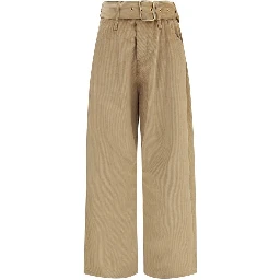 Beige Cotton Casual Pants