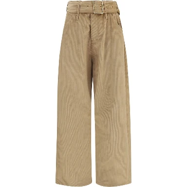 Beige Cotton Casual Pants