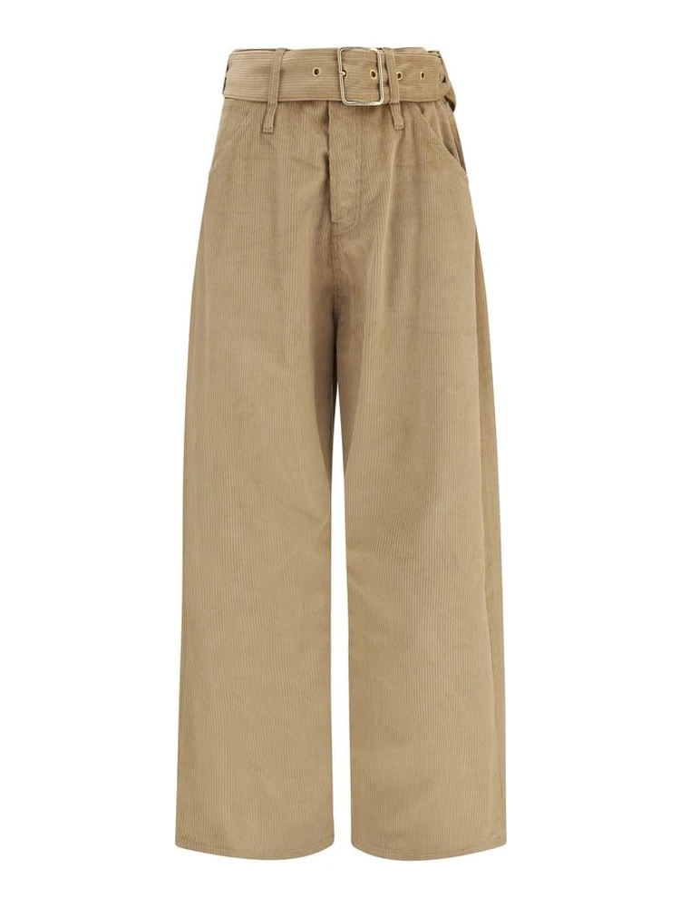 Beige Cotton Casual Pants