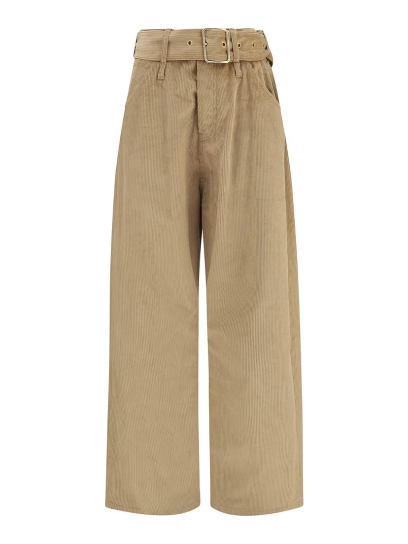 Beige Cotton Casual Pants