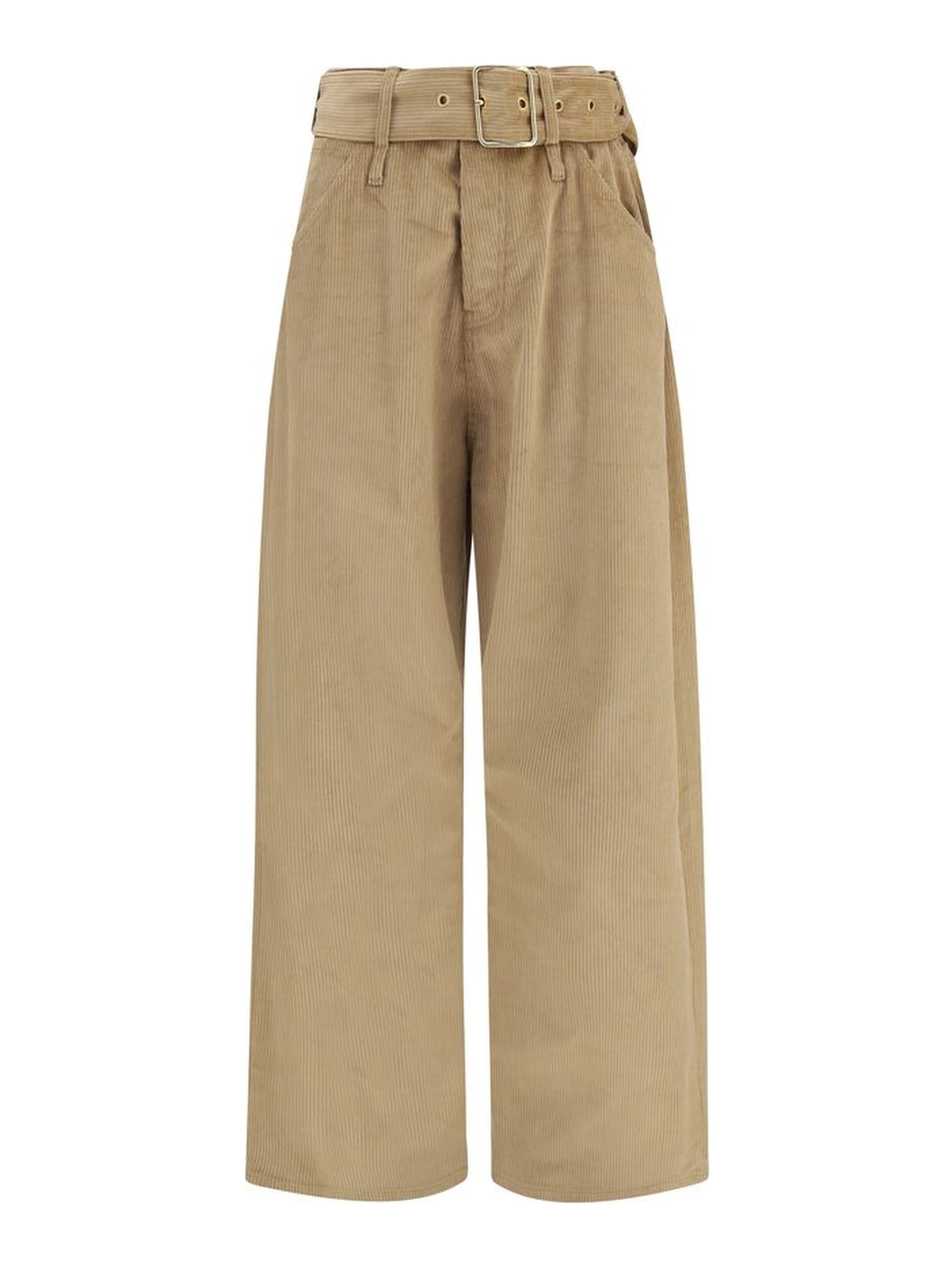 Beige Cotton Casual Pants