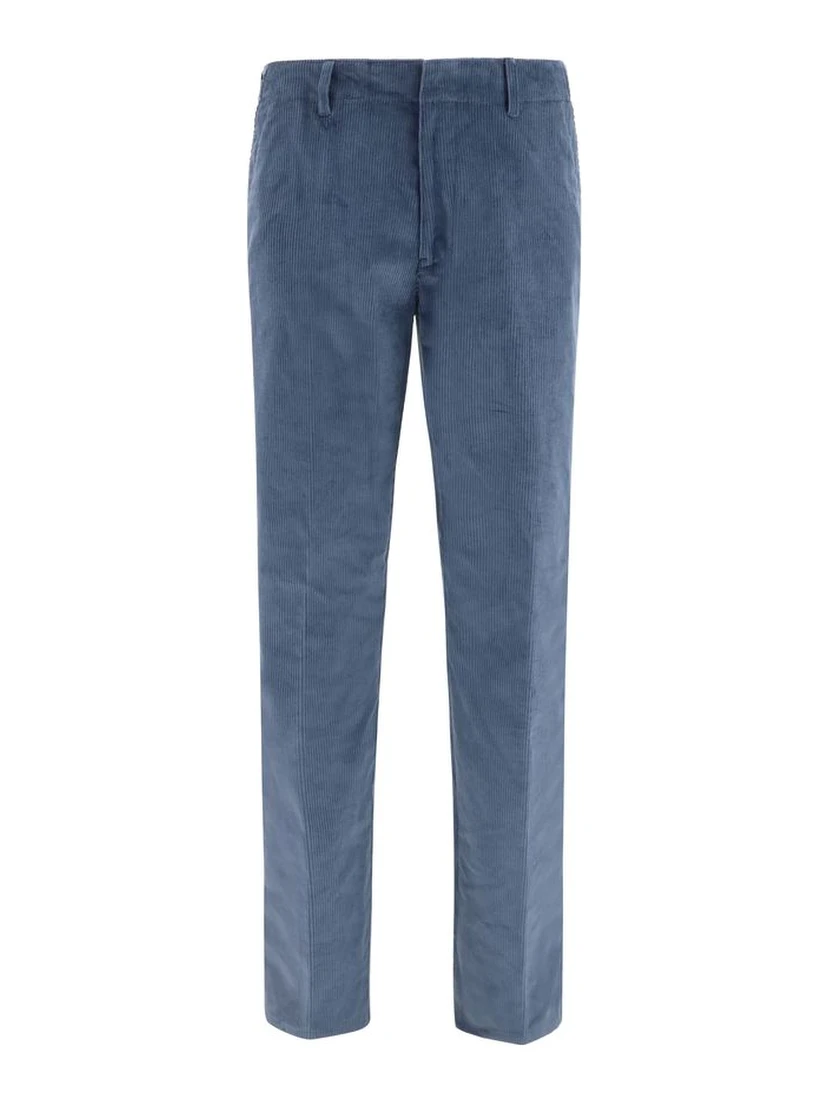 Blue Cotton Casual Pants