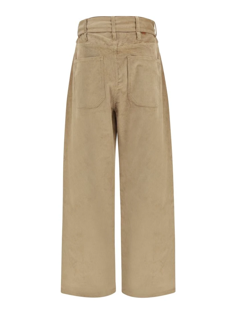 Beige Cotton Casual Pants