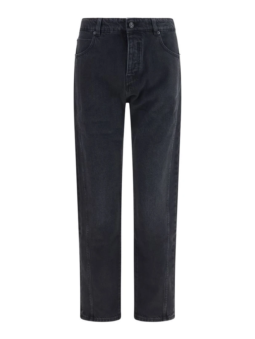 Black Cotton Straight-Leg Jeans