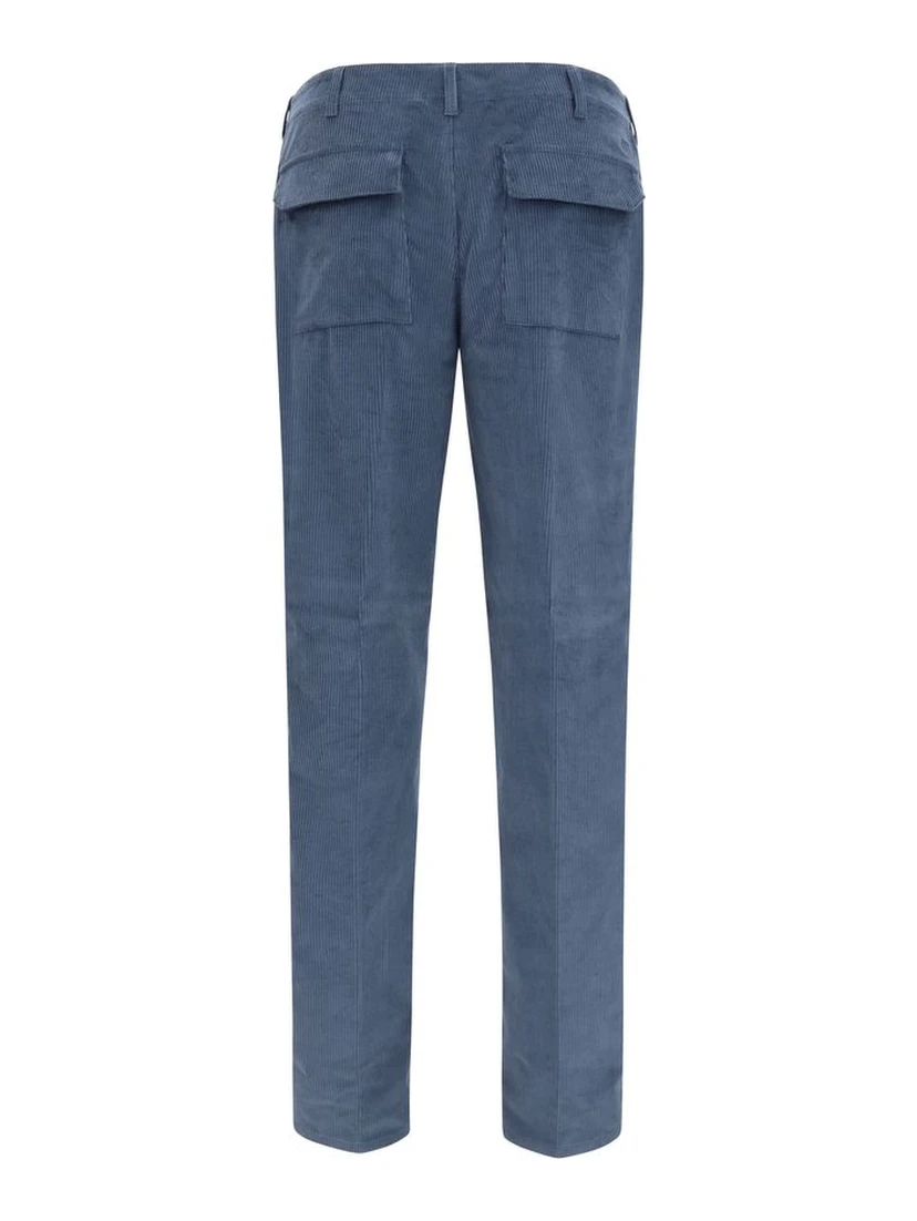 Blue Cotton Casual Pants