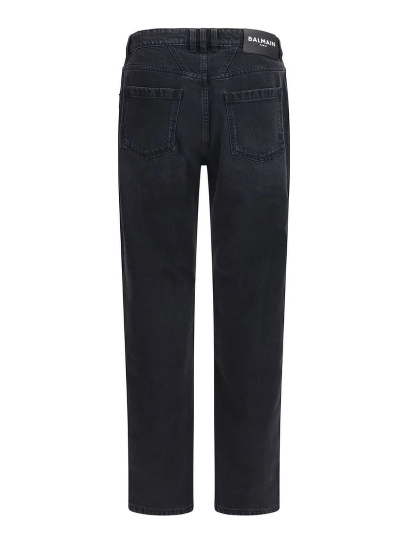 Black Cotton Straight-Leg Jeans