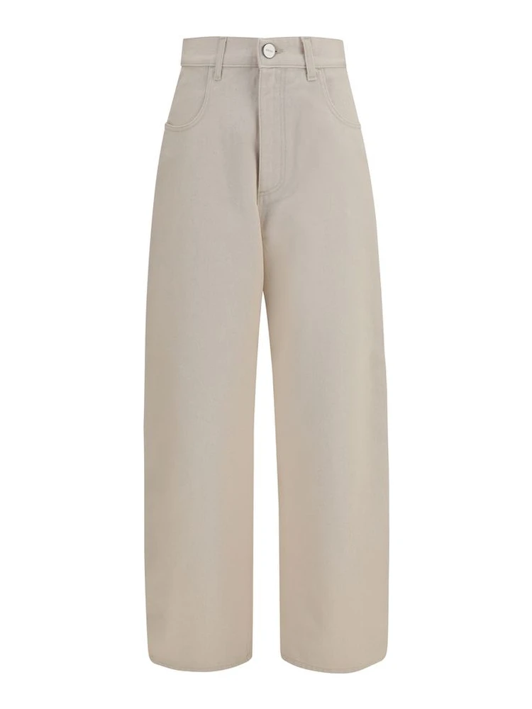 Beige Cotton Straight-Leg Jeans