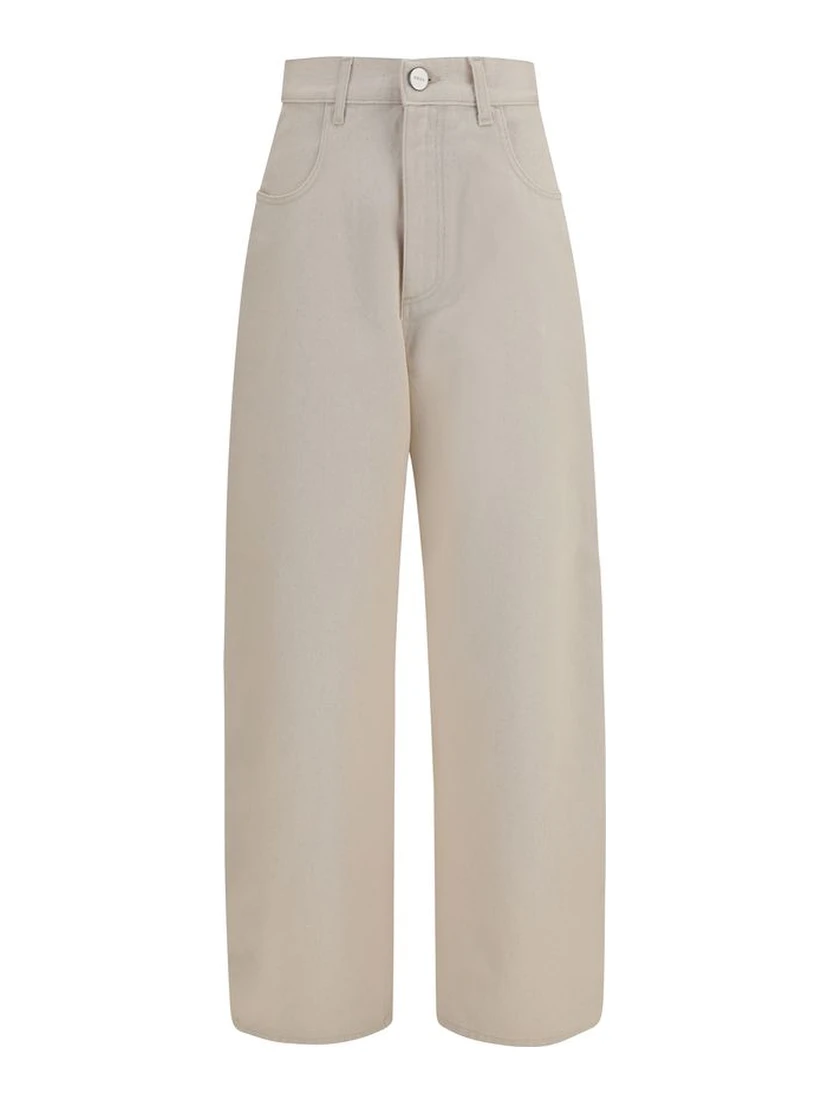 Beige Cotton Straight-Leg Jeans