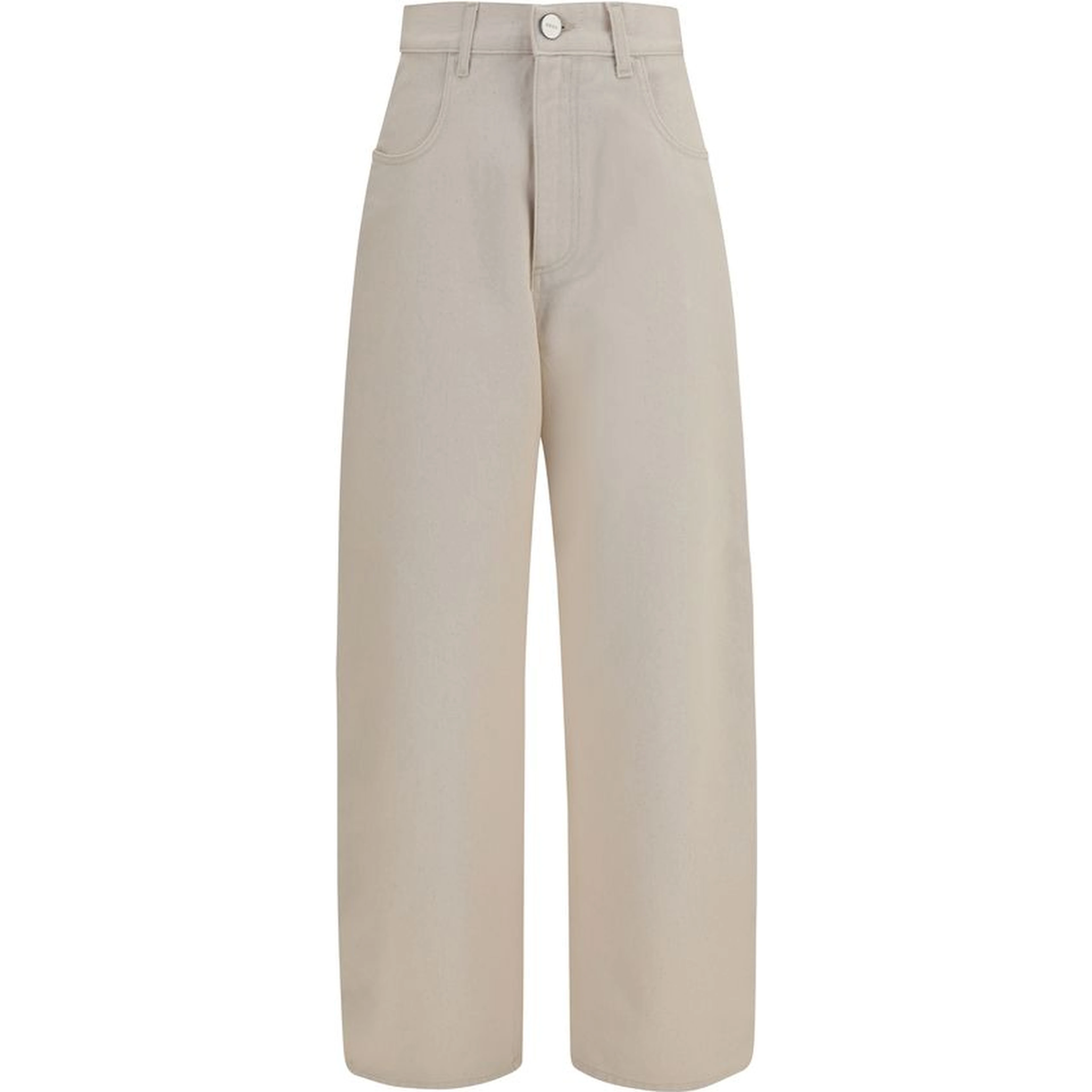 Beige Cotton Straight-Leg Jeans
