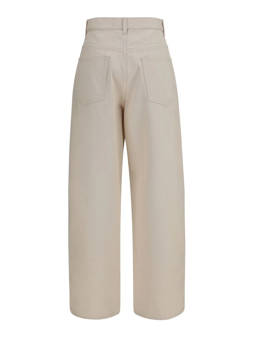 Beige Cotton Straight-Leg Jeans