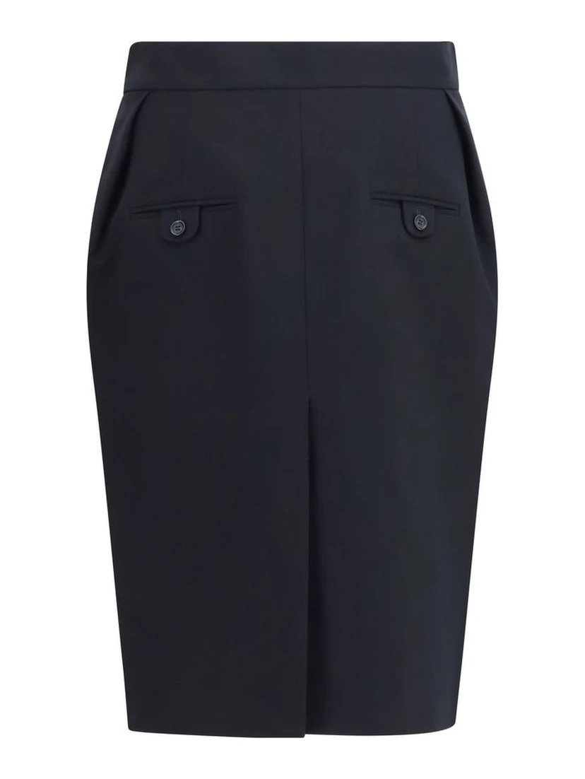 Black Cotton Midi Skirt