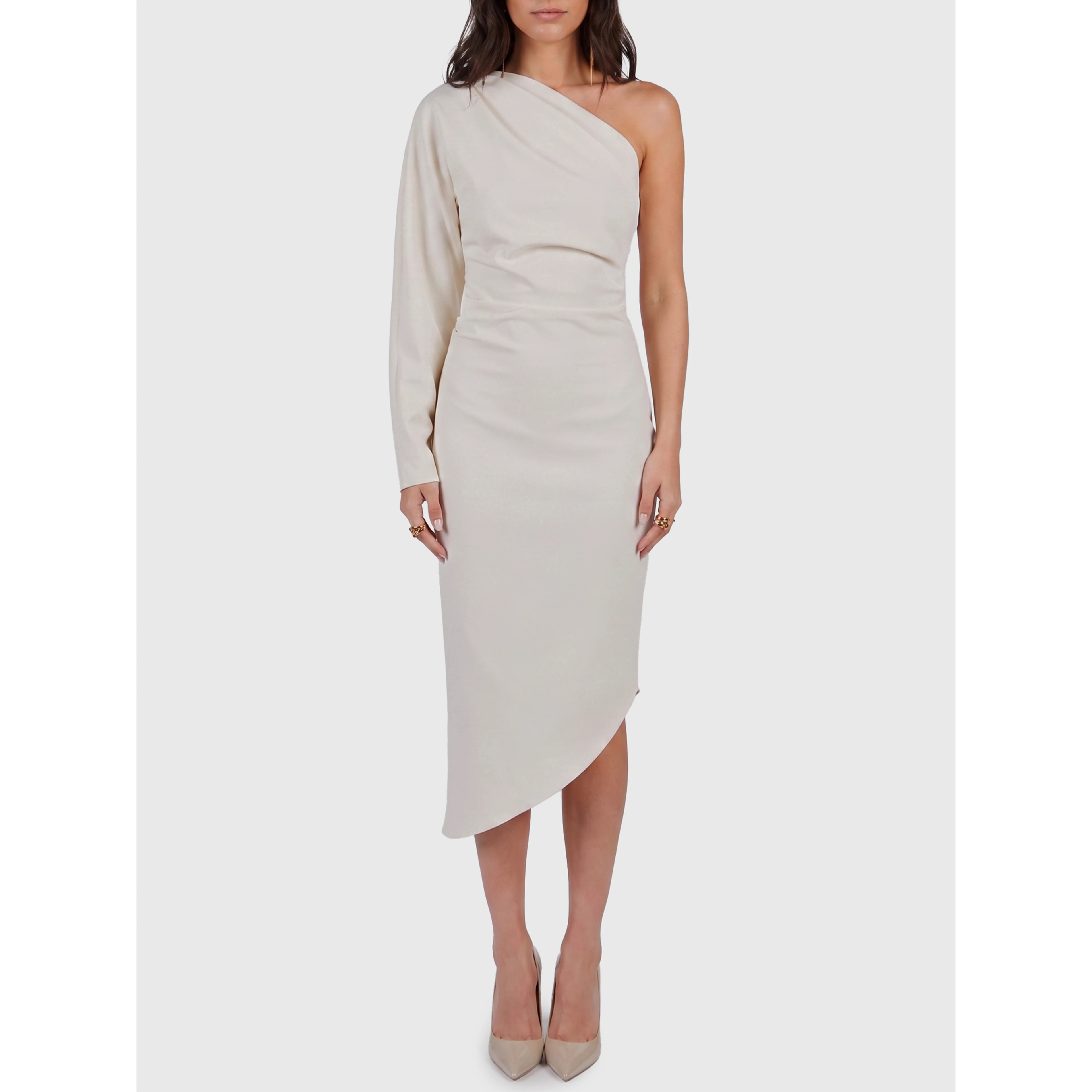 One-shoulder cady longuette dress