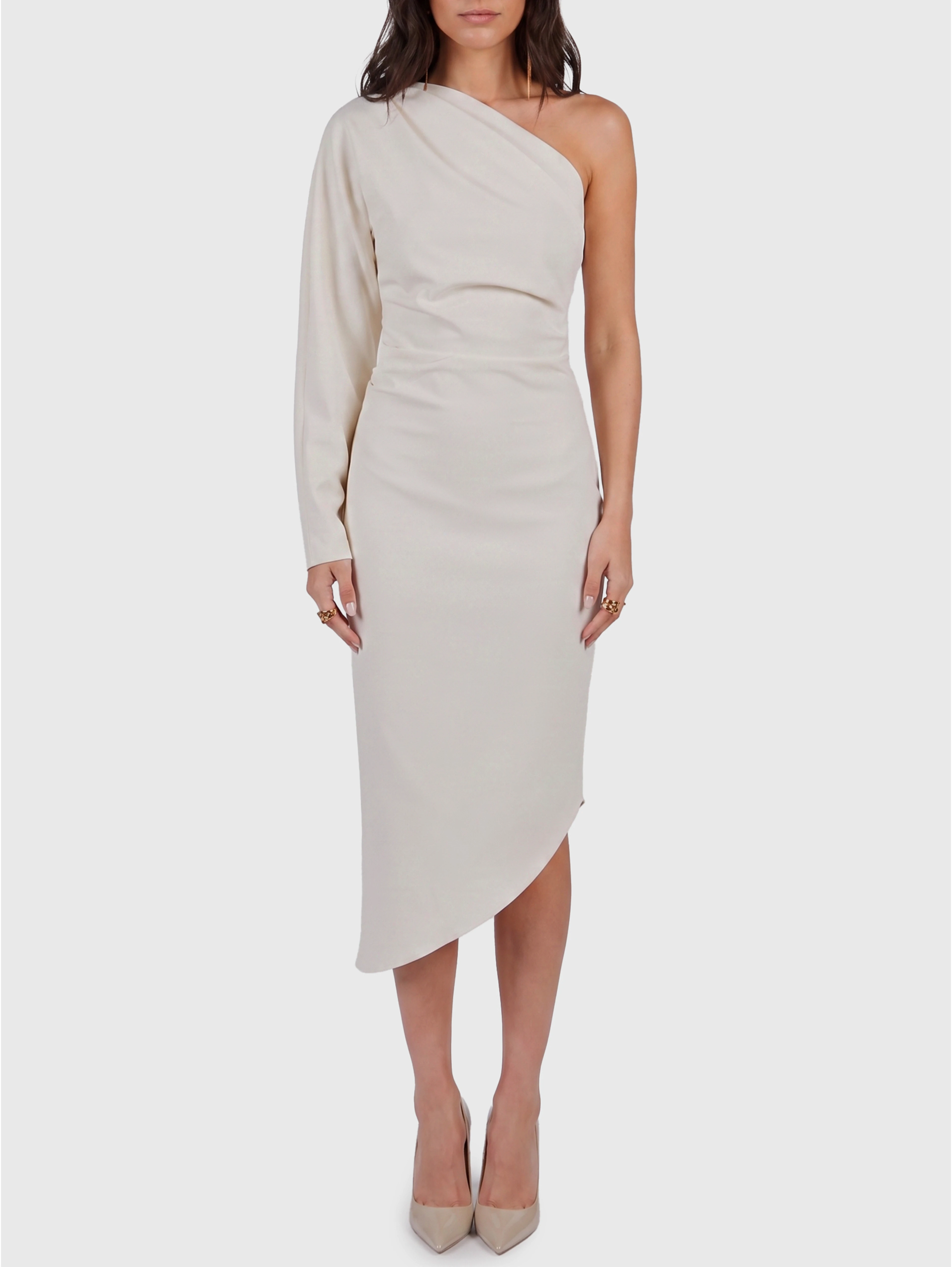 One-shoulder cady longuette dress