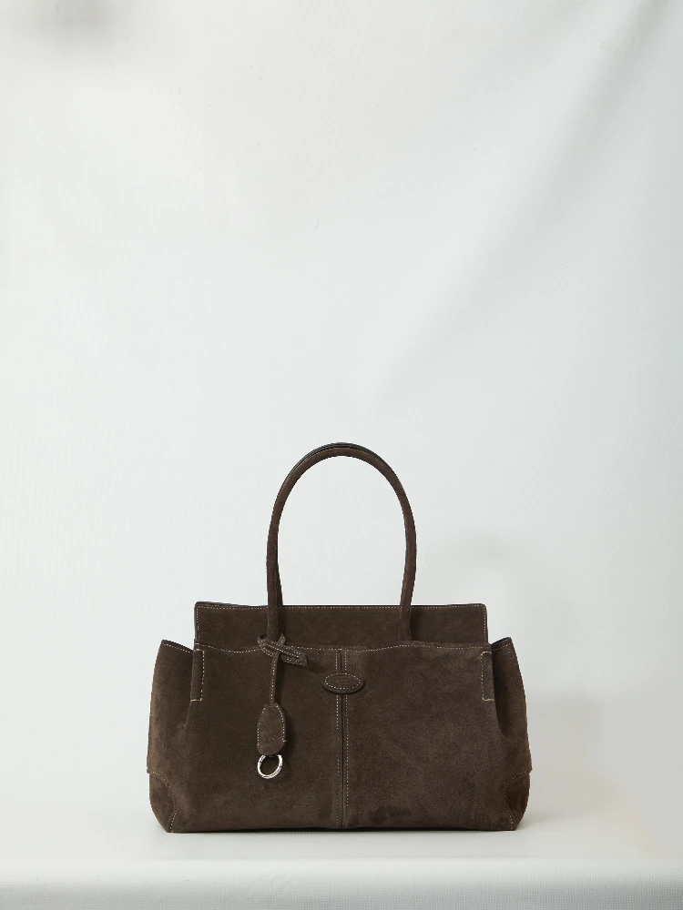 Suede leather shopping bag