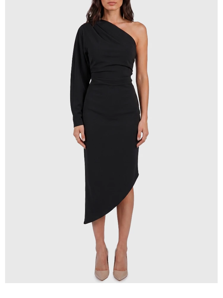 One-shoulder cady longuette dress