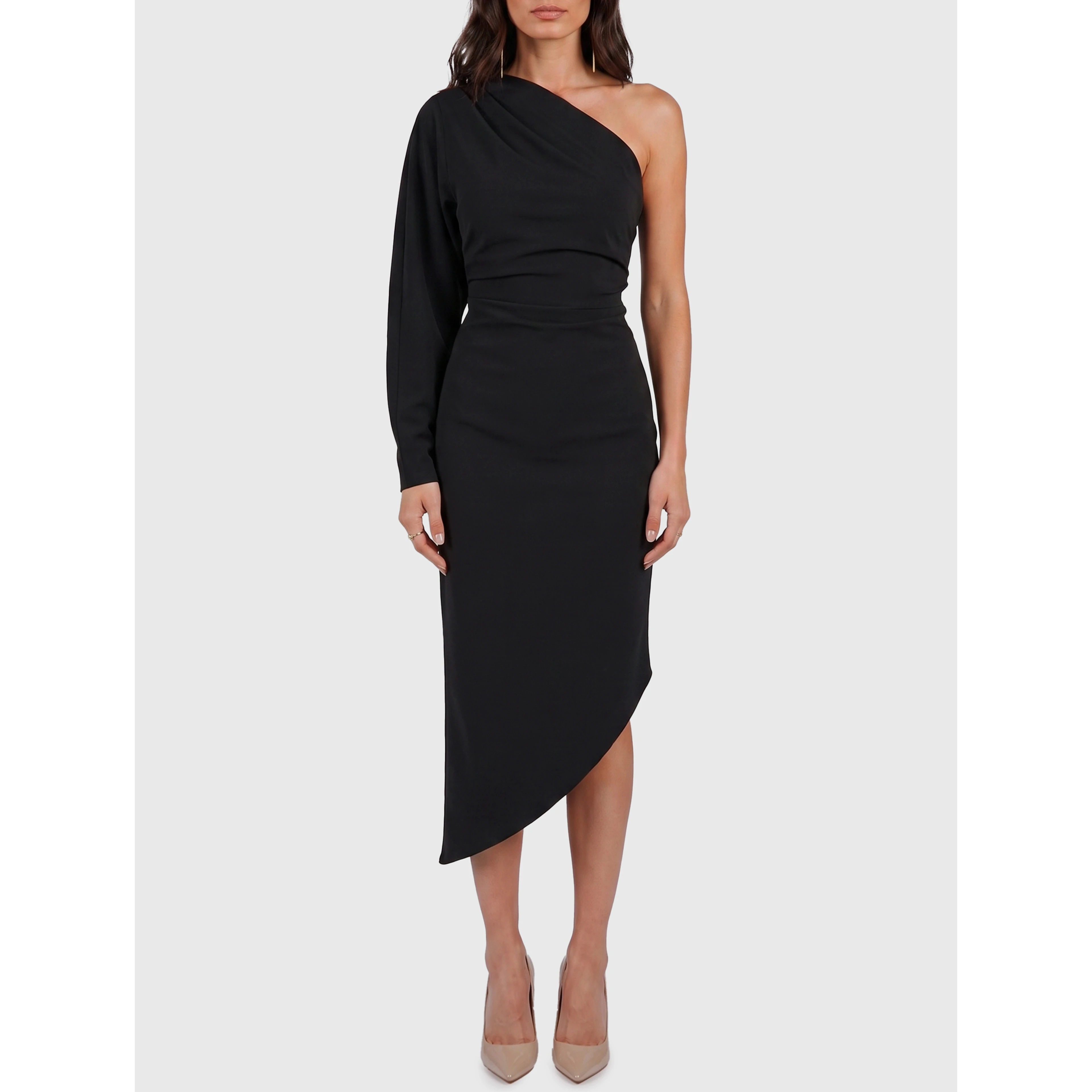 One-shoulder cady longuette dress
