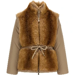 Beige Polyester Sleeveless Jacket