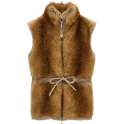Beige Polyester Sleeveless Jacket