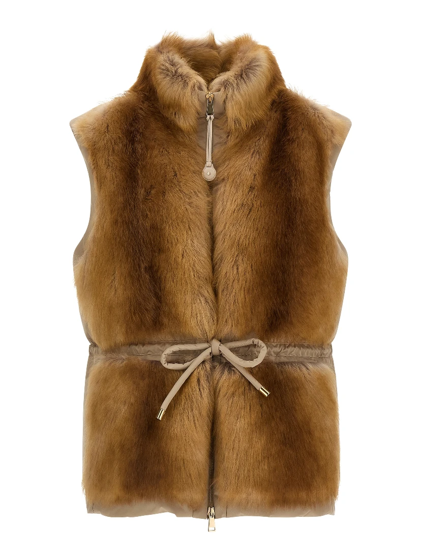 Beige Polyester Sleeveless Jacket