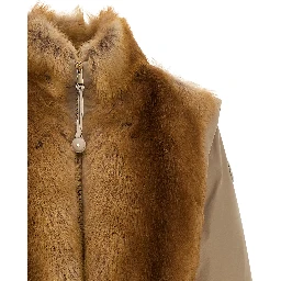 Beige Polyester Sleeveless Jacket