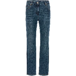 Blue Cotton Straight-Leg Jeans