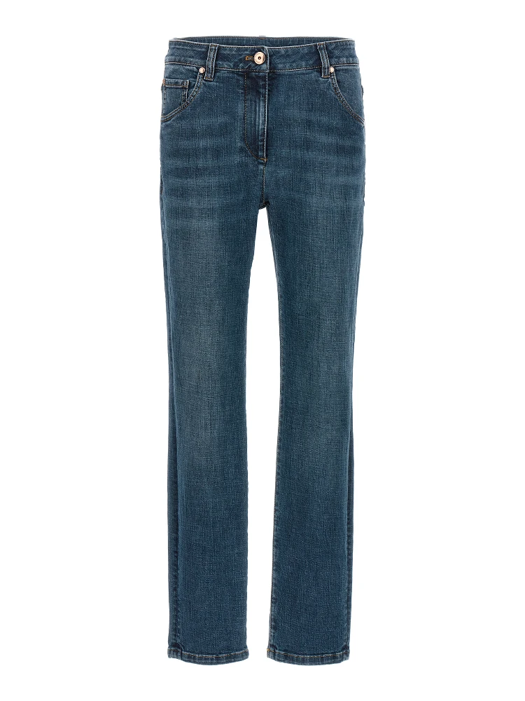 Blue Cotton Straight-Leg Jeans