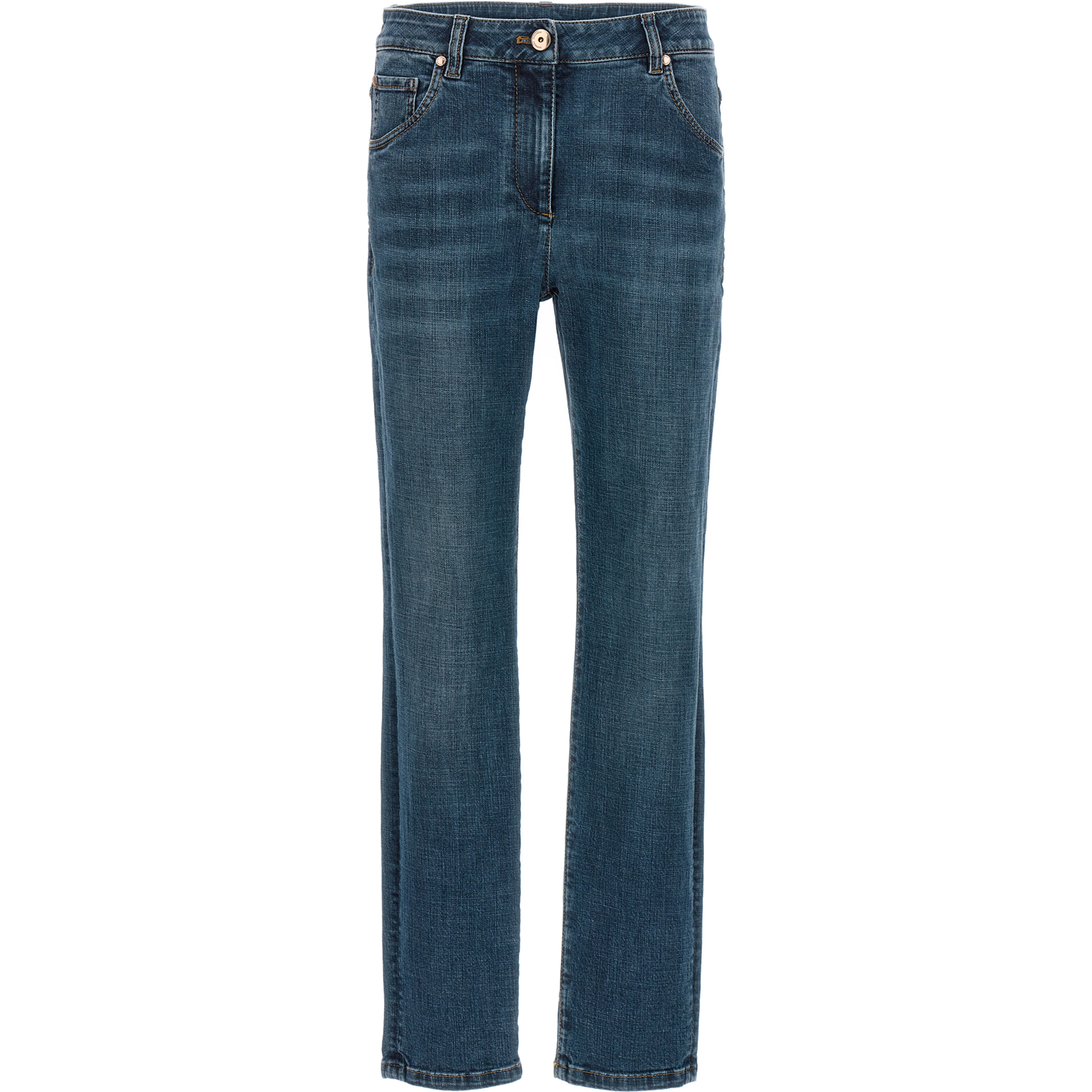 Blue Cotton Straight-Leg Jeans