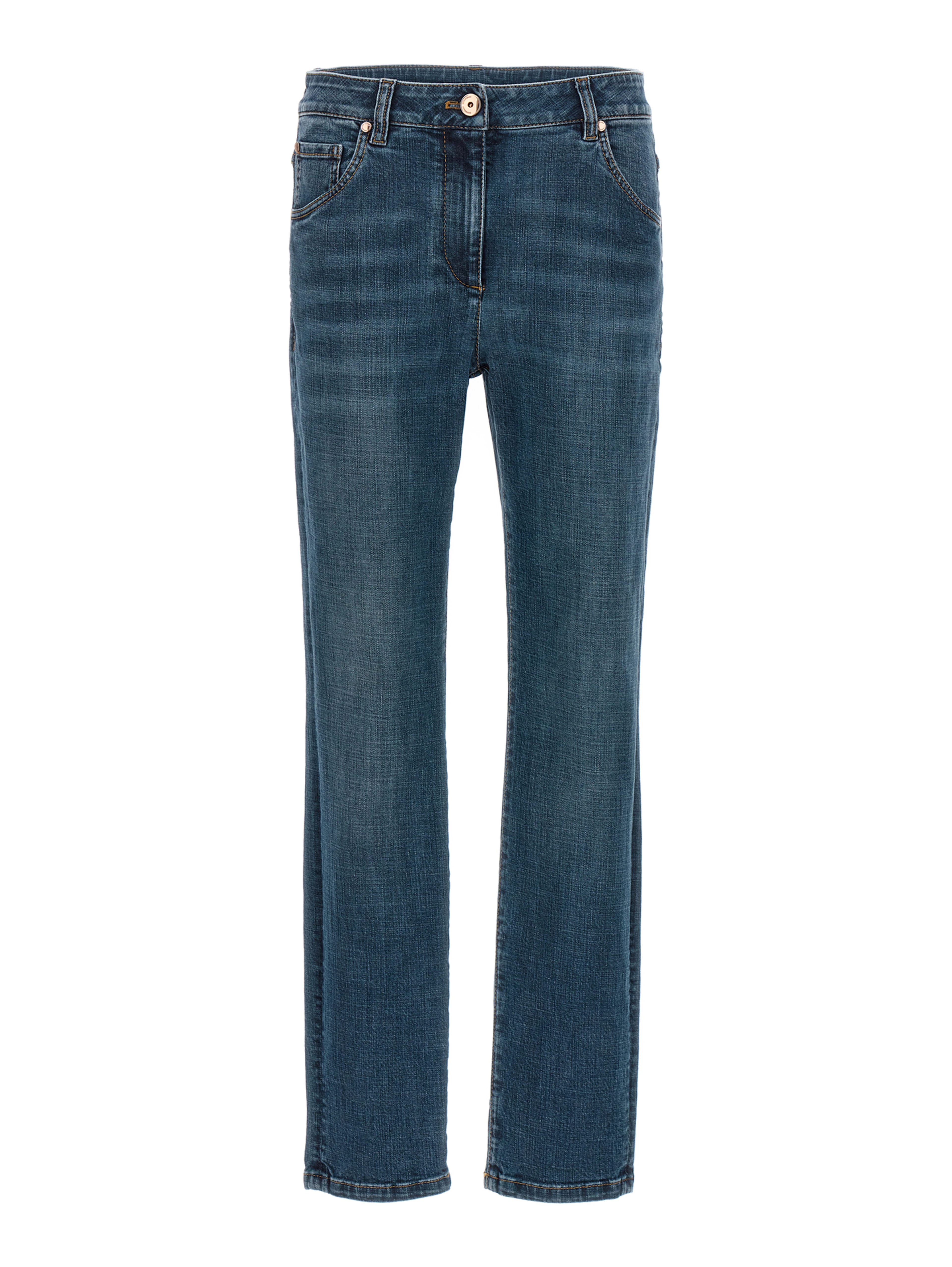 Blue Cotton Straight-Leg Jeans
