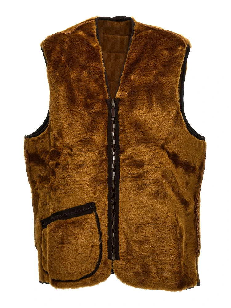Brown Polyester Sleeveless Jacket