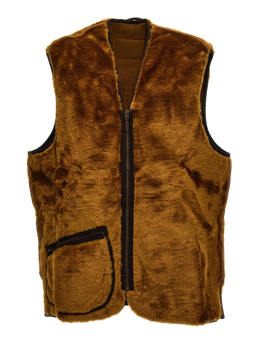 Brown Polyester Sleeveless Jacket