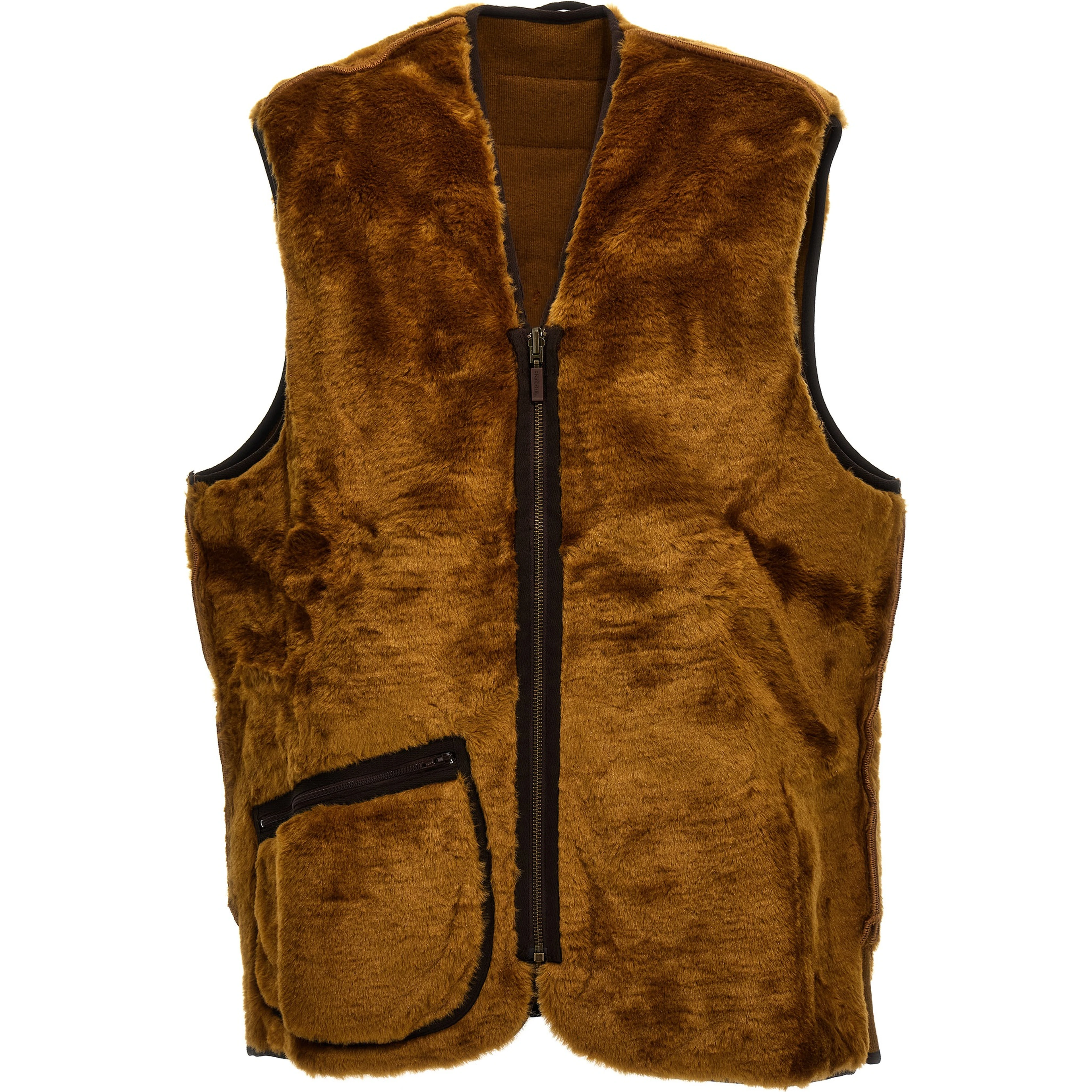 Brown Polyester Sleeveless Jacket