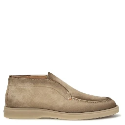 Beige Suede Leather Slip-On Loafers