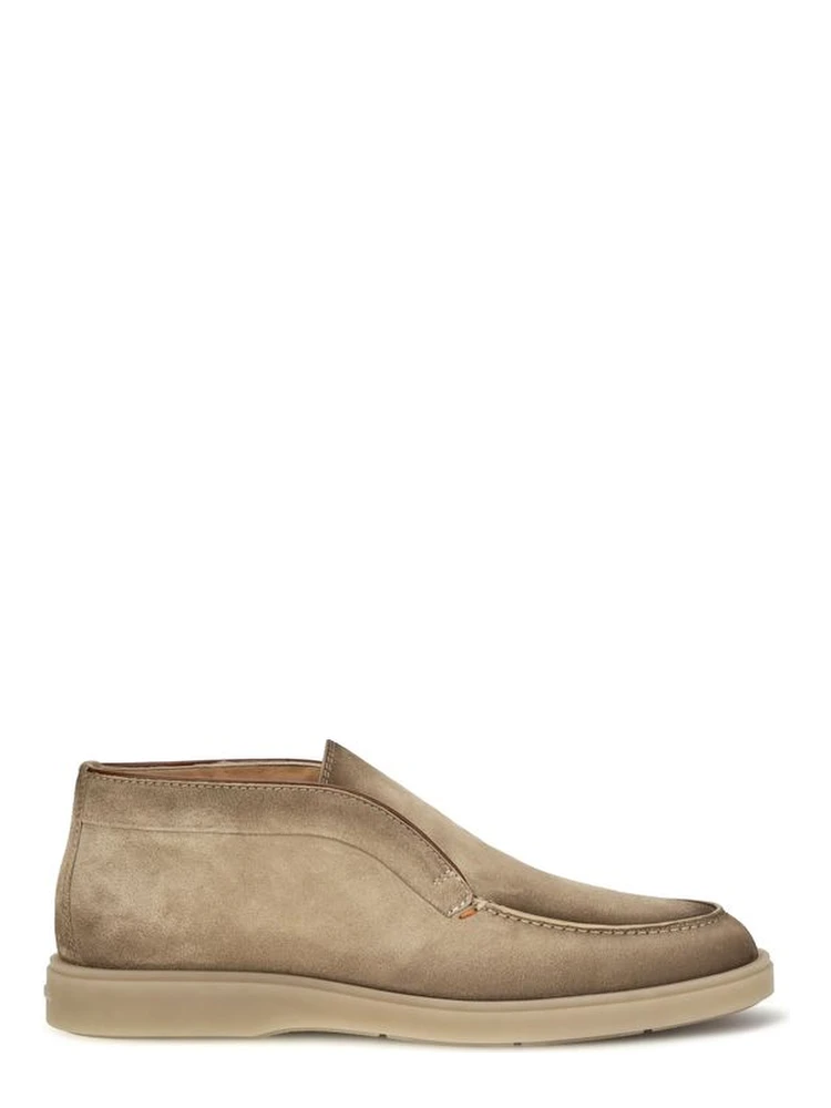 Beige Suede Leather Slip-On Loafers