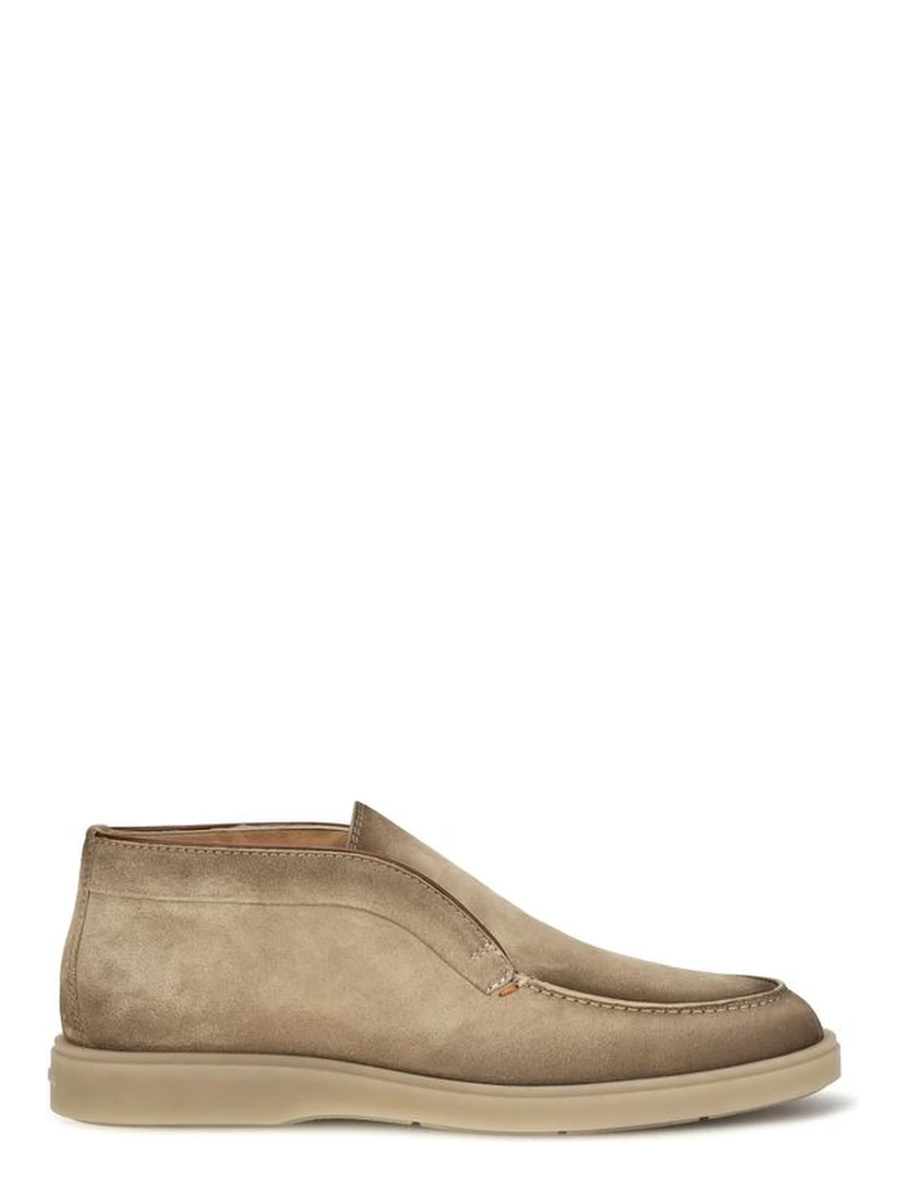 Beige Suede Leather Slip-On Loafers