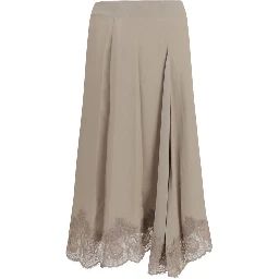 Beige Acetate Midi Skirt